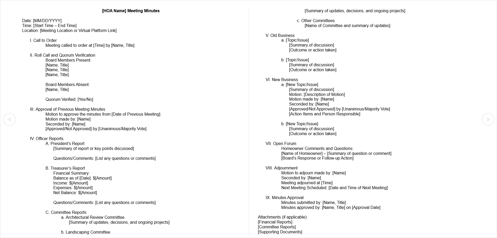 hoa meeting minutes template | hillcrest property management