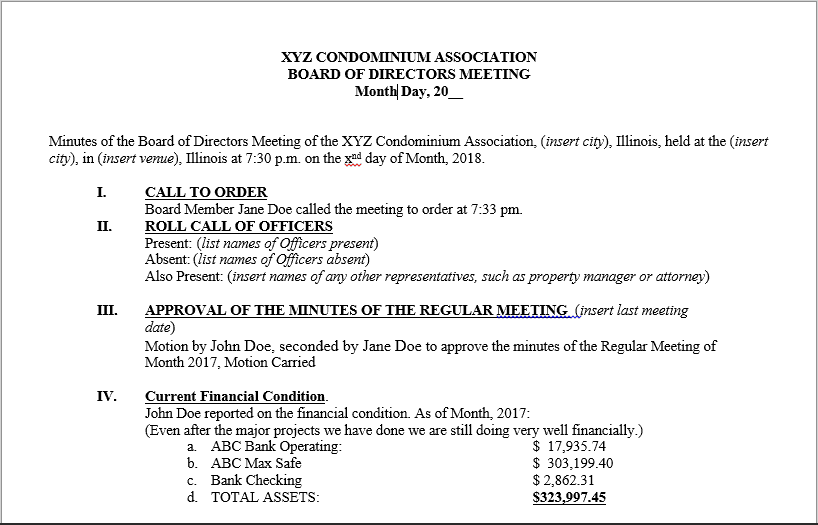 Hoa Annual Meeting Minutes Template